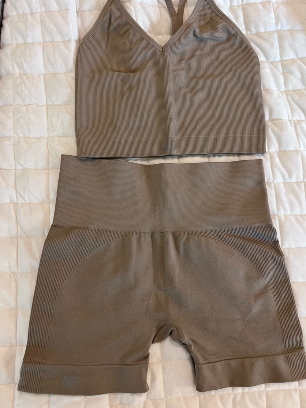 SET Active Taupe Seamless High-Waist Bike Shorts & Ribbed Crop Top